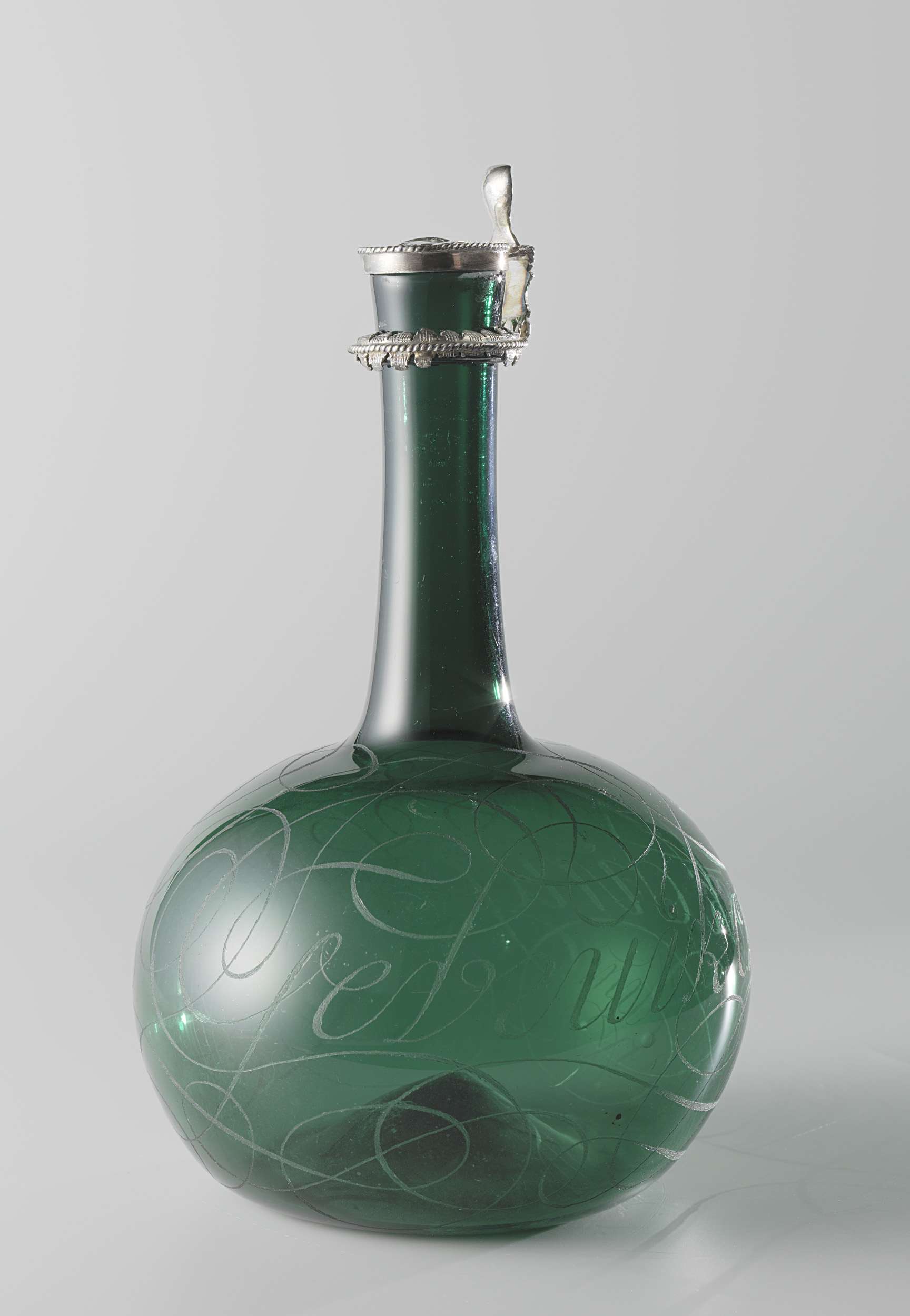 Engraving of a bottle with an inscription by an unknown artist from 1684