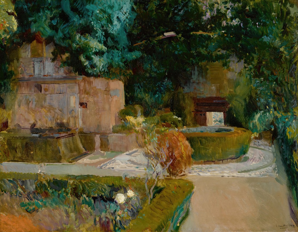 Joaquín Sorolla's 'Jardín De Los Adarves, Alhambra, Granada' captures the beauty of the Alhambra gardens.