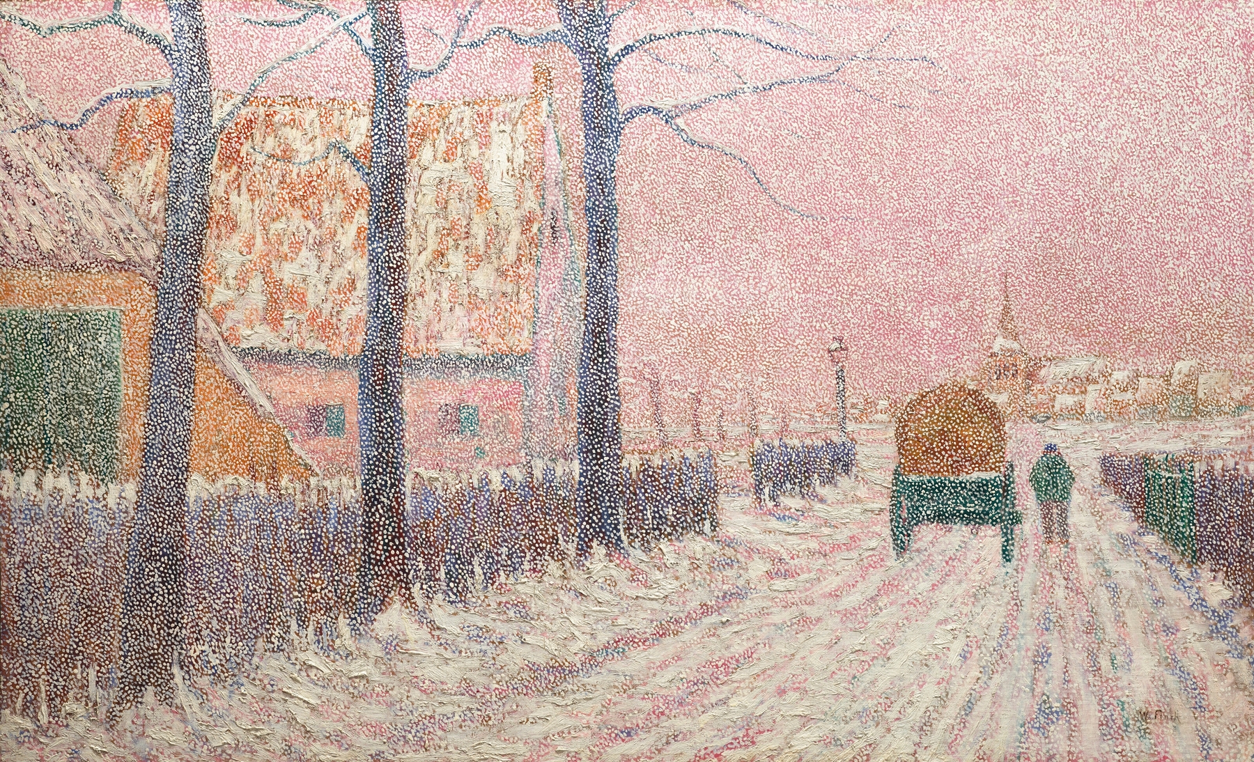 Winter landscape with snow-covered houses, oil on canvas by Alfred William Finch