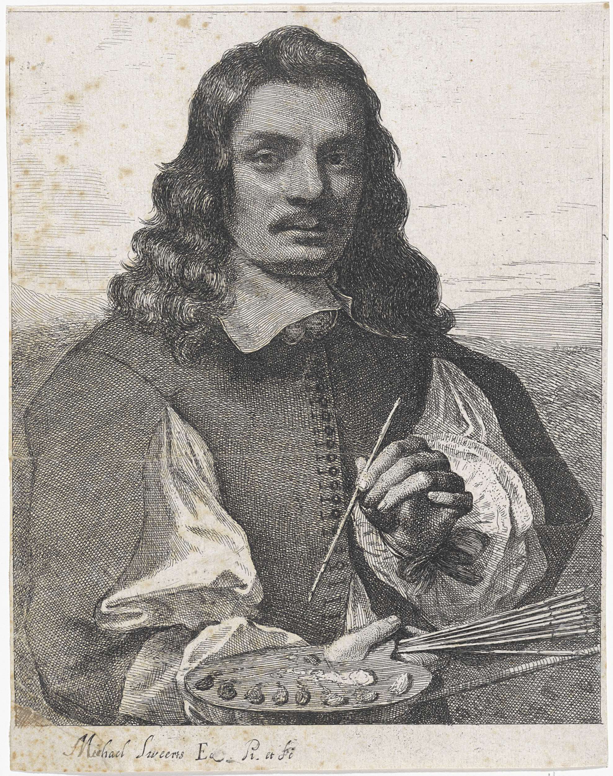 Self-portrait etching by Michael Sweerts, featuring a contemplative gaze.