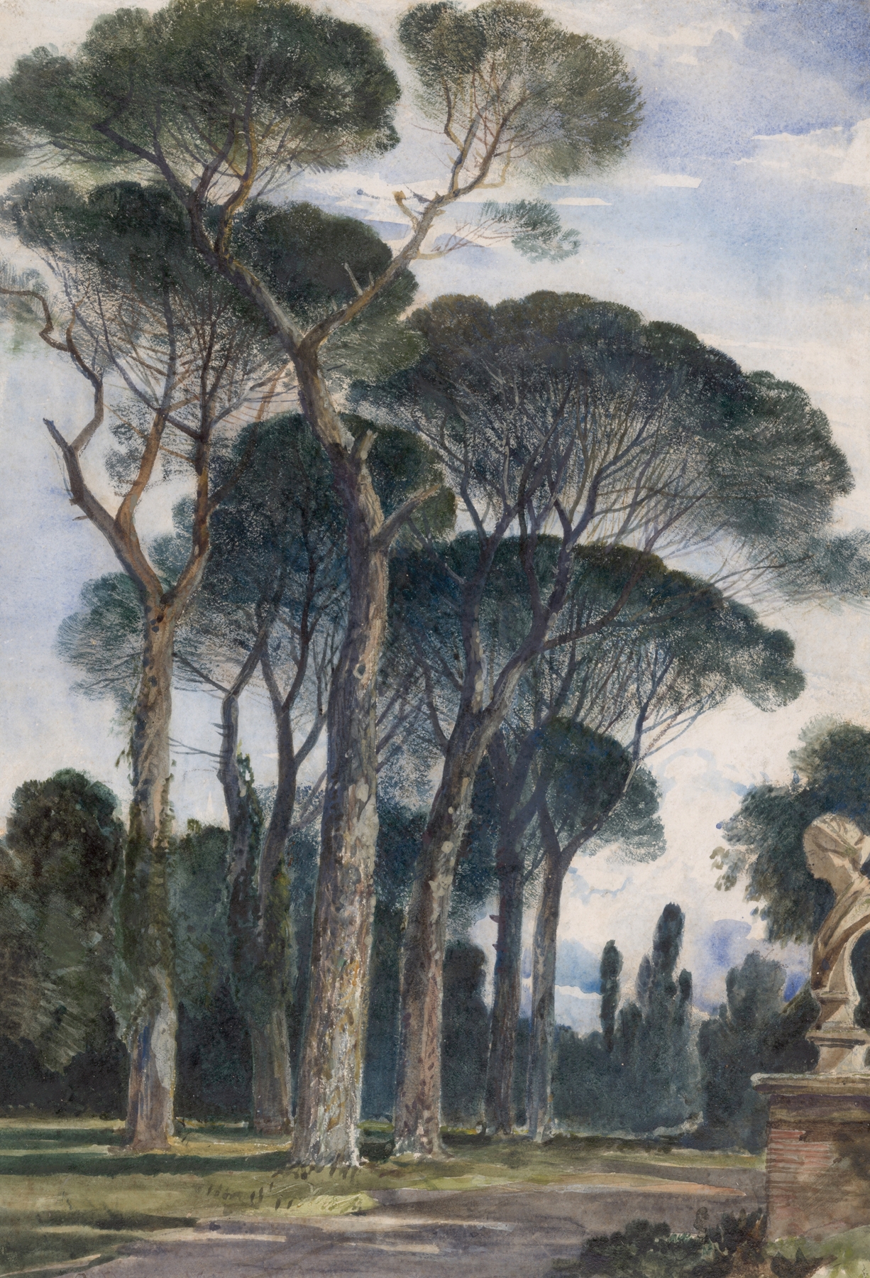 Umbrella pines in the Villa Borghese, Rome by William James Müller, oil on canvas