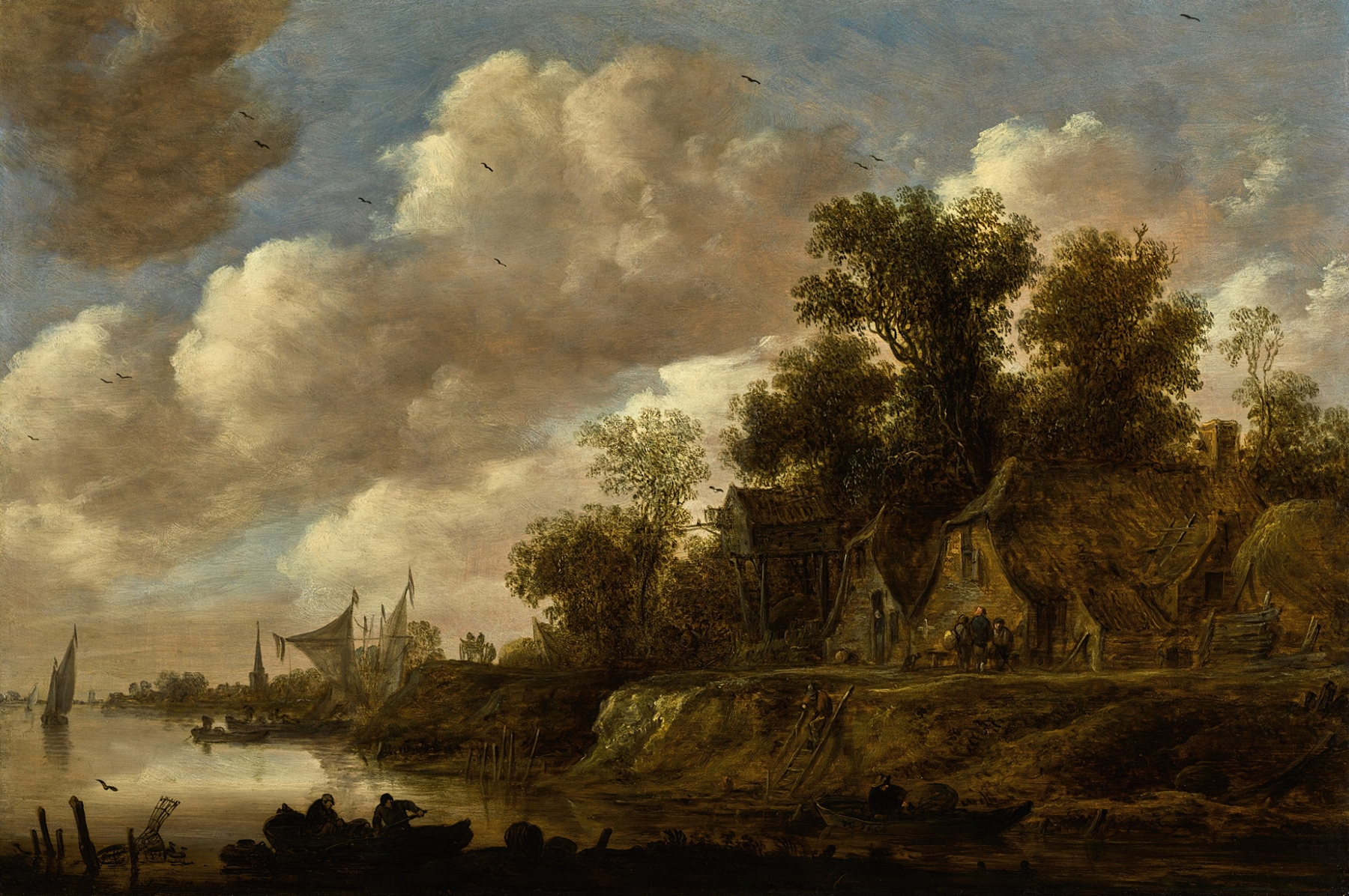 River landscape with farmhouses and a dovecote, oil on canvas by Jan van Goyen