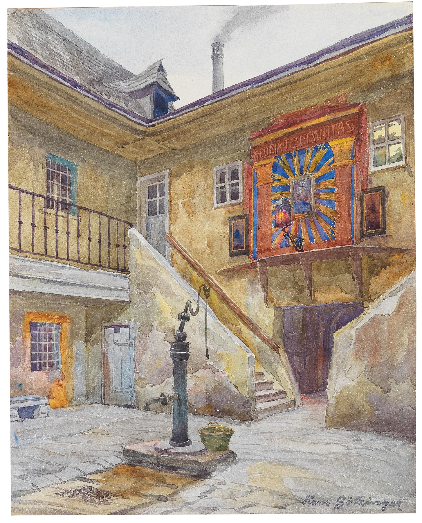 Interior scene with archway and doorway by Hans Götzinger, oil painting