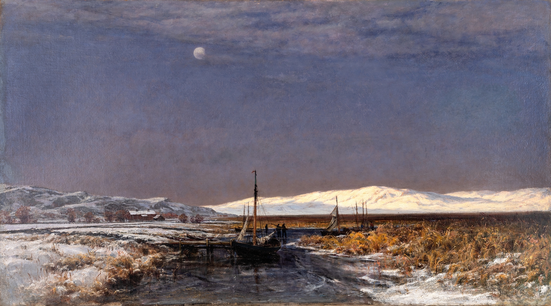 November Evening at Hisingsvassen by Berndt Lindholm, oil painting depicting a tranquil lake at twilight.