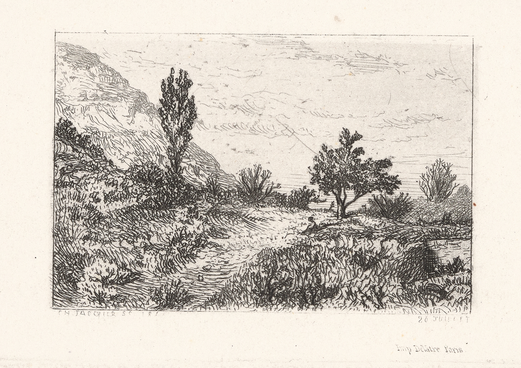 Landscape with rural road, oil on canvas by Charles Emile Jacque