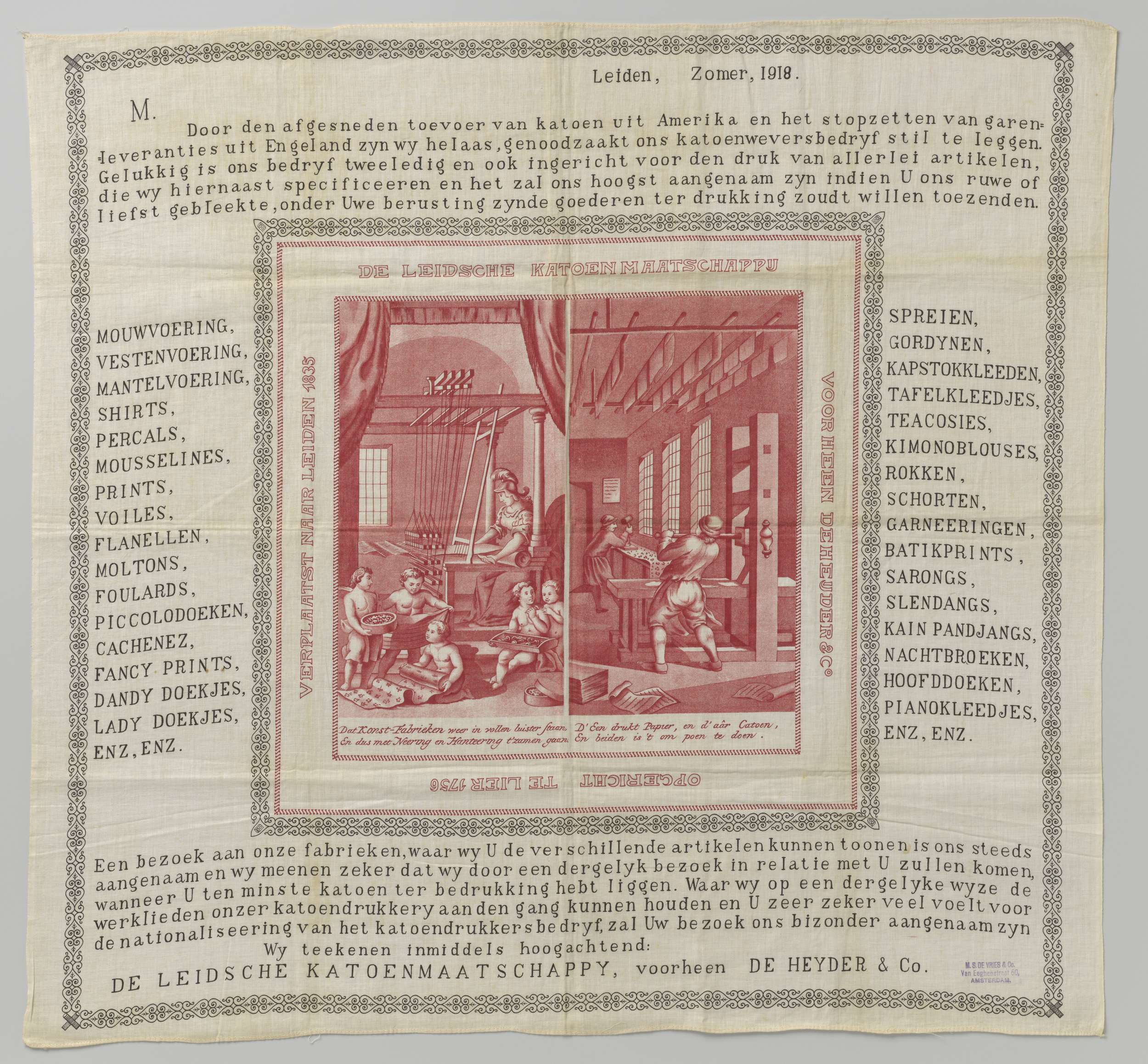 Textile artwork 'Doek van katoen' by De Leidsche Katoenmaatschappy, showcasing intricate fabric patterns.