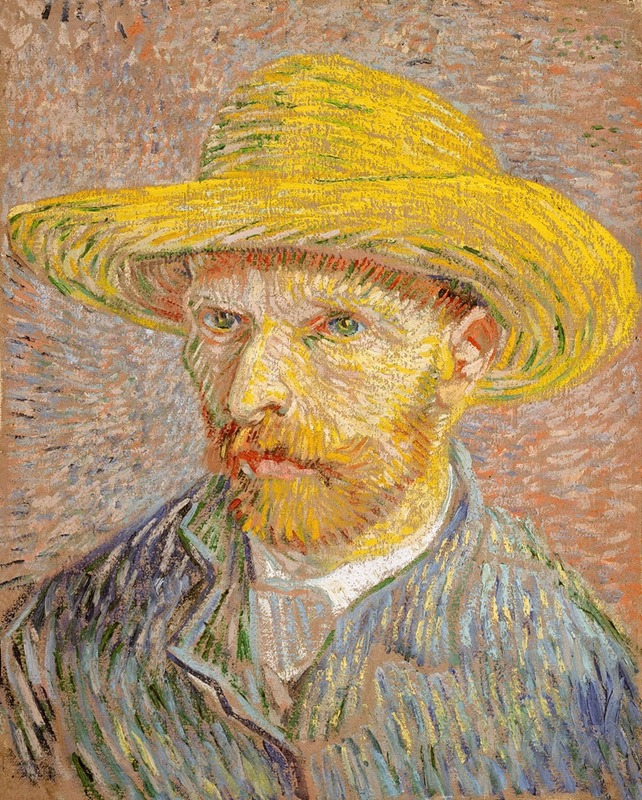 Vincent van Gogh's self-portrait features vibrant colors and expressive brushwork.