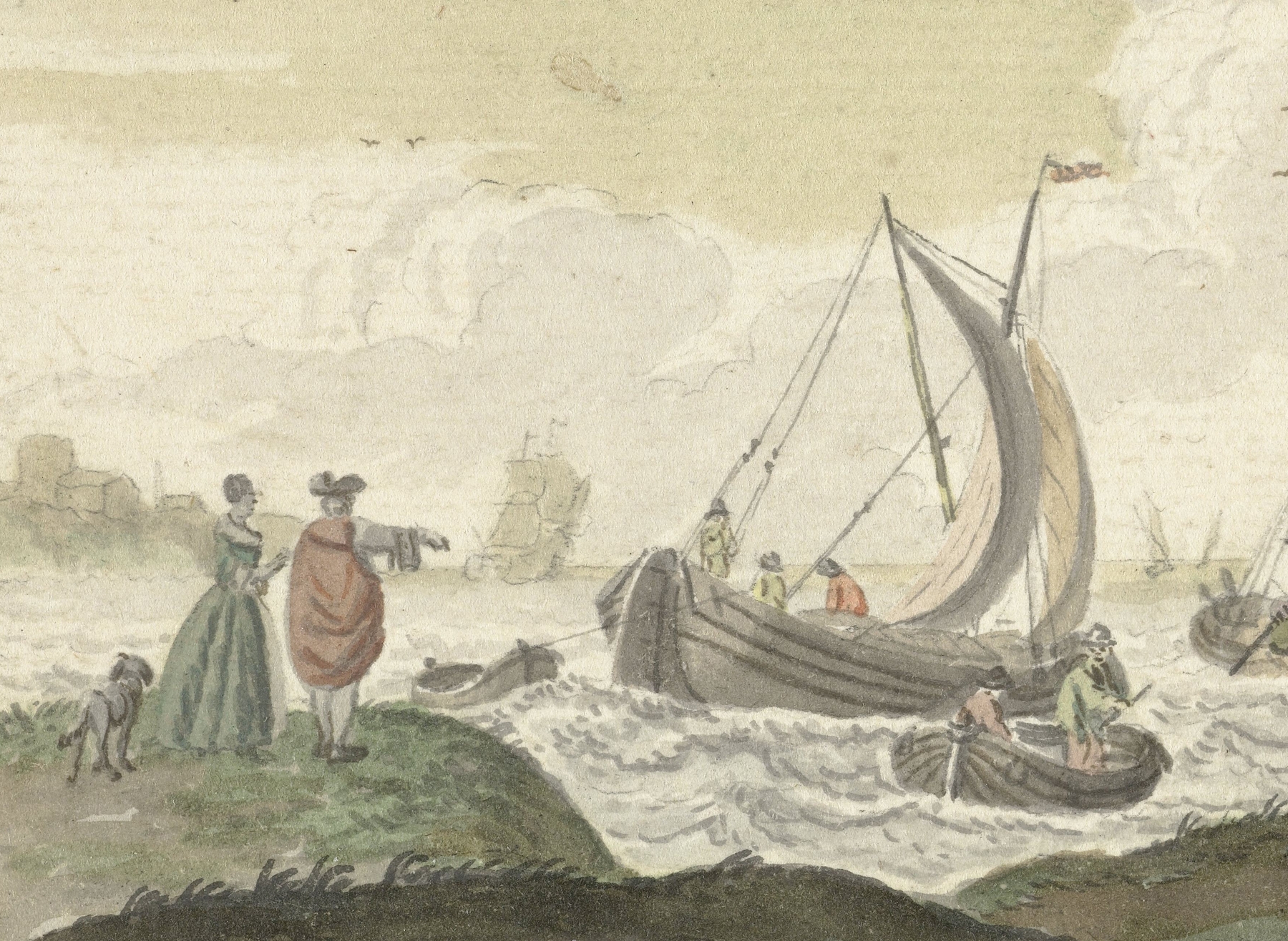 Marine scene with ships and billowing sails by Nicolaes Aartman, oil painting