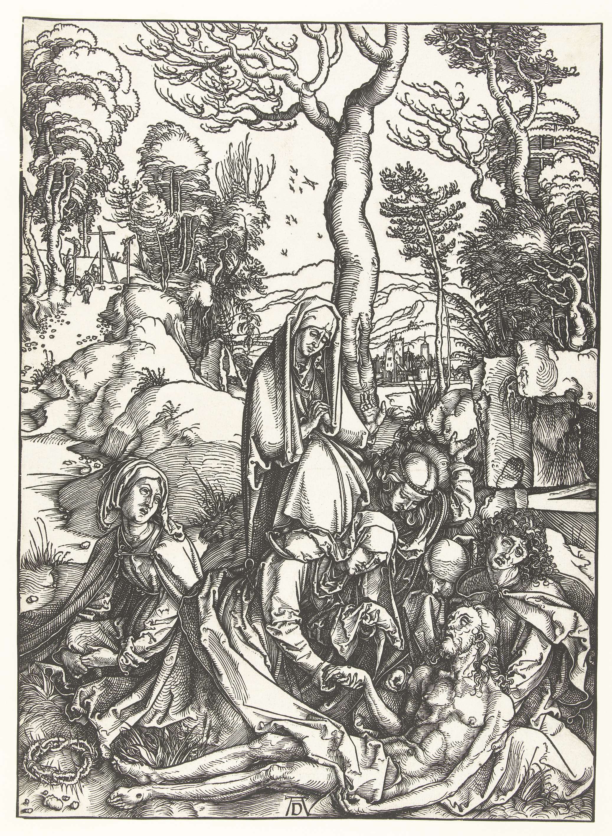 Bewening by Albrecht Dürer, paper medium, featuring two figures in flowing garments.