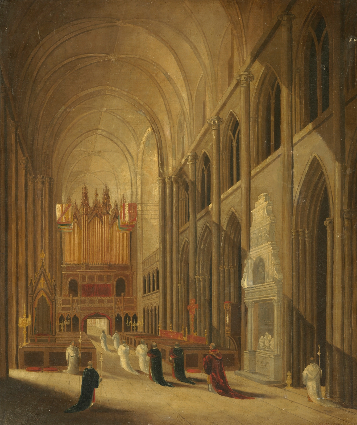 Genre scene of a procession going to mass, oil painting by David Roberts