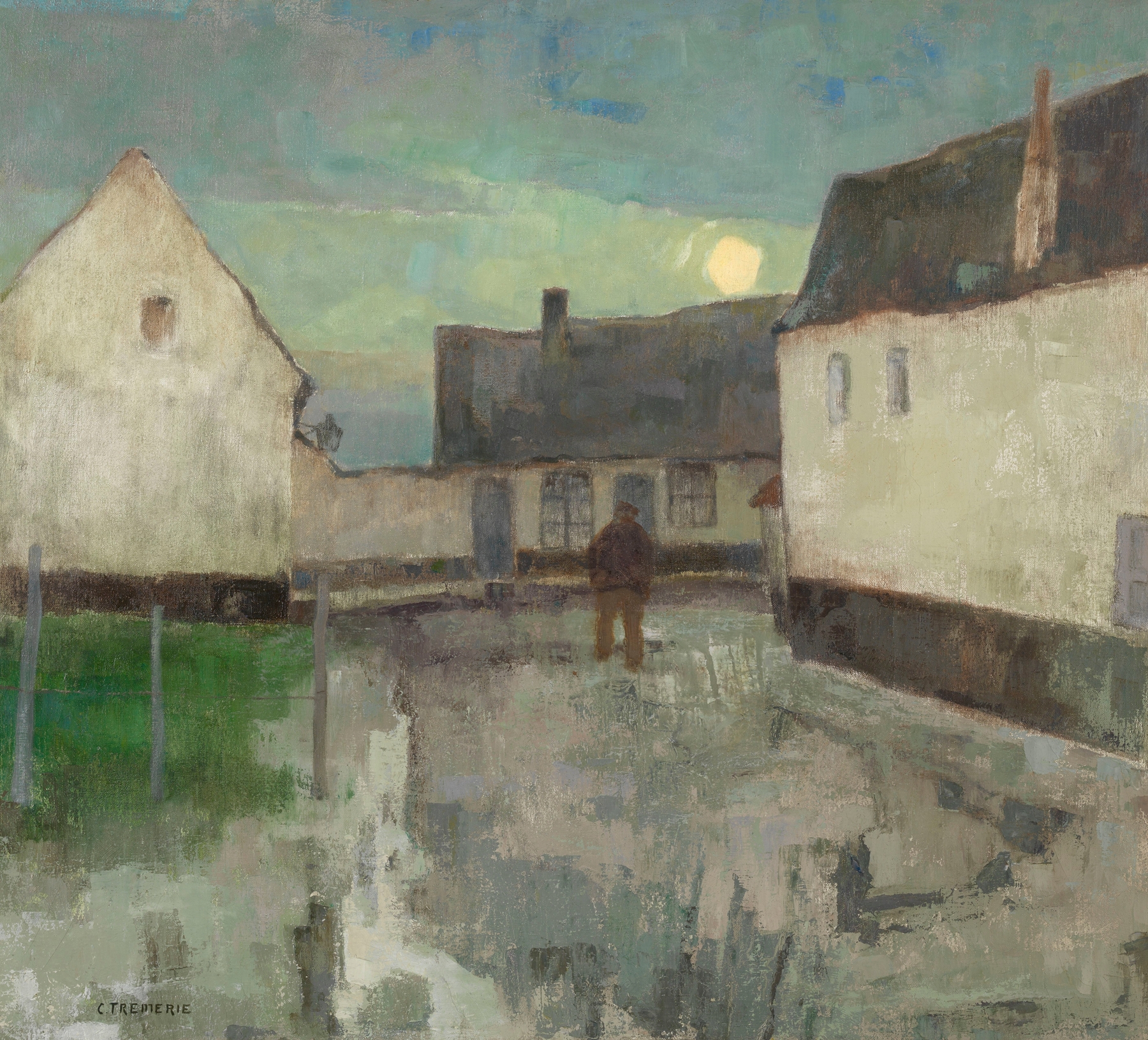 Evening Peace 2 by Carolus Tremerie, oil painting depicting a twilight landscape.