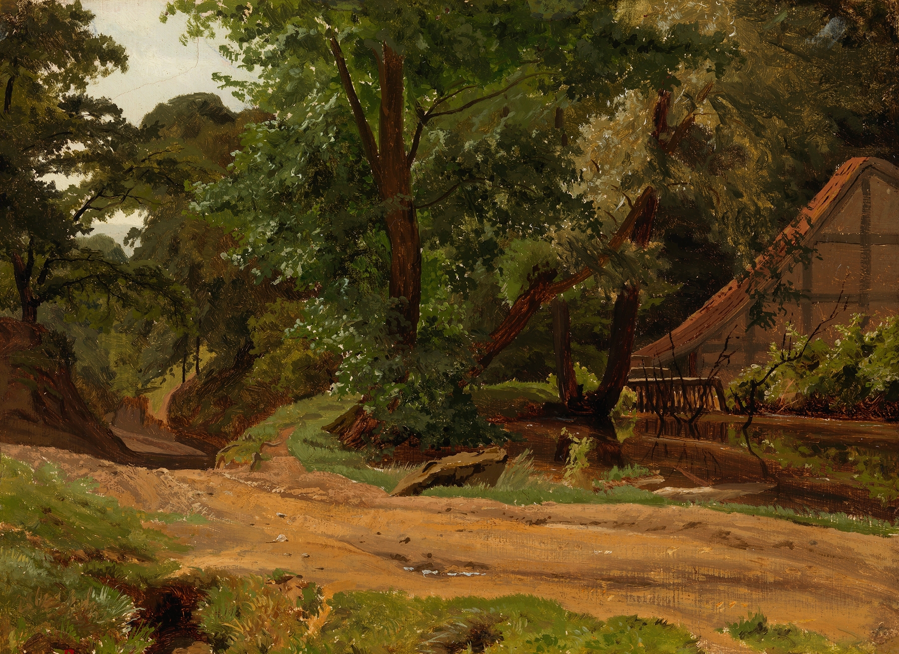 Road and Building In The Landscape by Werner Holmberg, oil painting depicting a serene landscape.