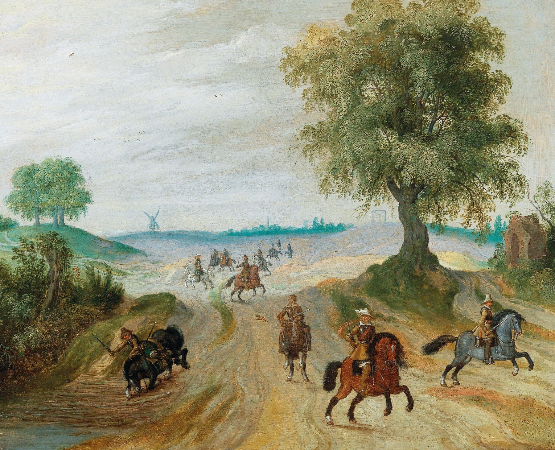 Historical scene with soldiers on horseback in a landscape, oil painting by Sebastian Vrancx
