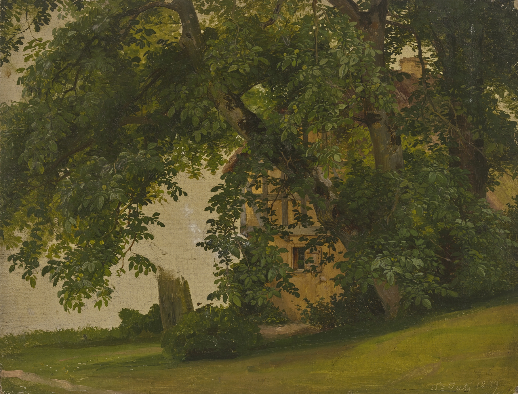 House behind trees, oil painting by Jakob Becker