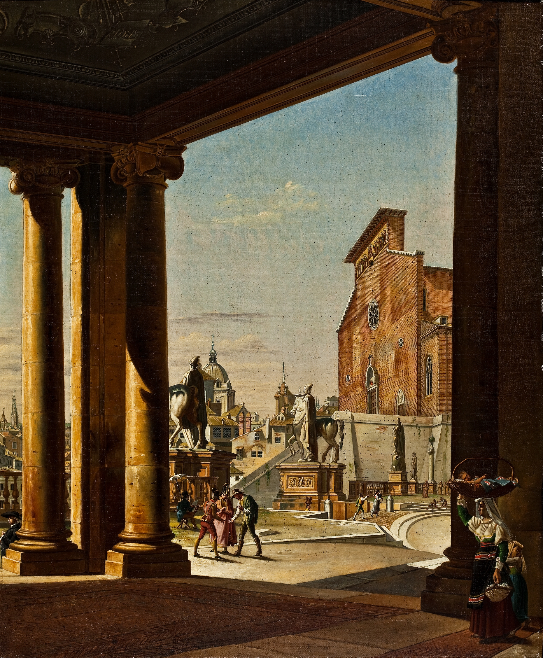 The Capitol In Rome, an oil painting by Ditlev Martens, features grand architecture and a soft sky.