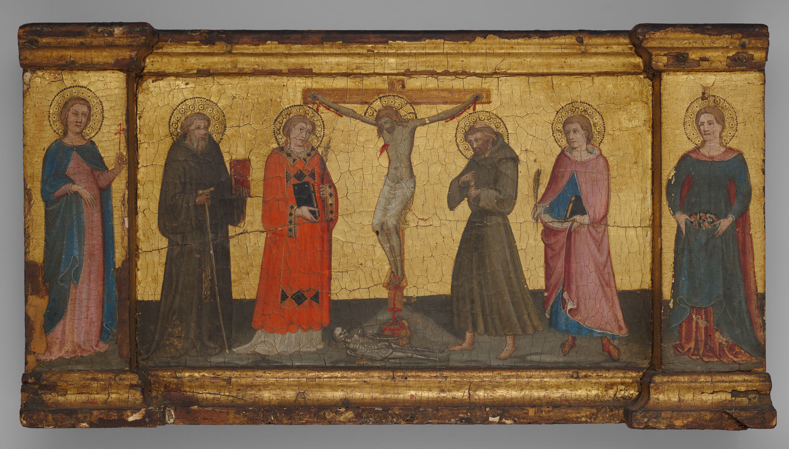 Renaissance oil painting by Lippo di Andrea depicting Christ on the Cross with Saints