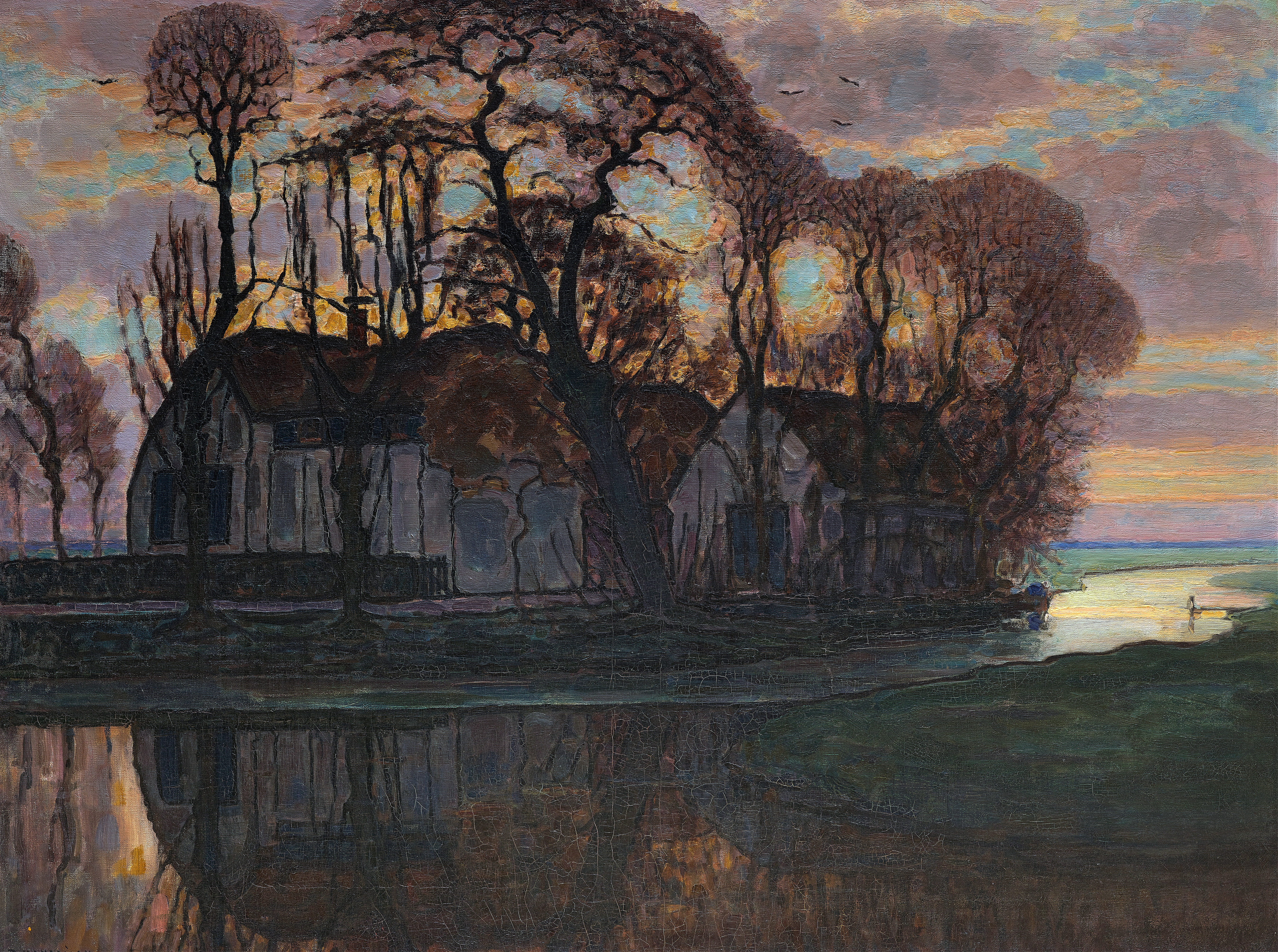 Farm Near Duivendrecht, in the Evening, by Piet Mondrian, public domain