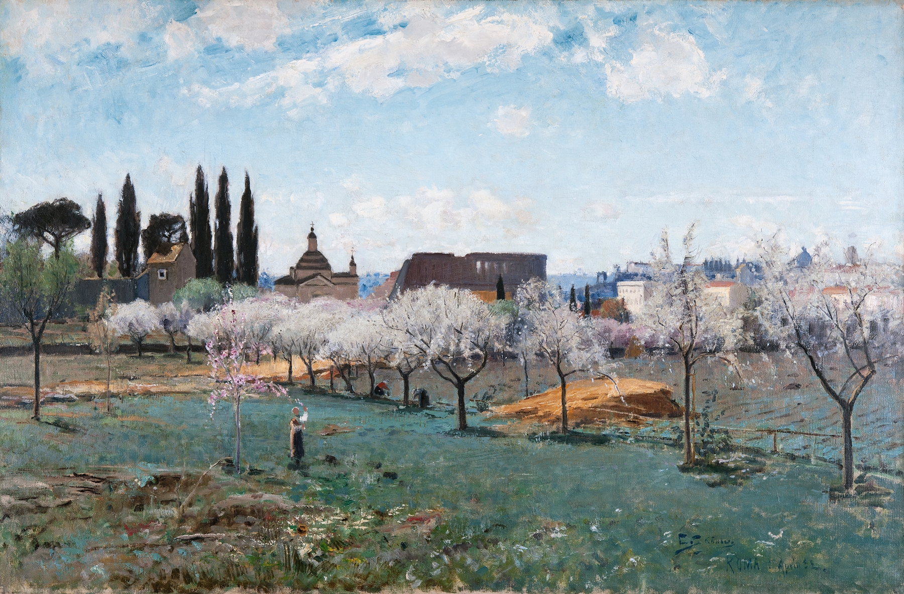Garden outside Rome by Carl Skånberg, depicting a garden scene with a woman and child, oil painting