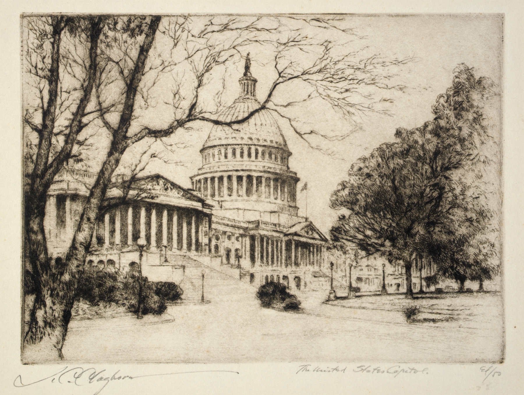The United States Capitol, oil on canvas by Joseph C. Claghorn, featuring the dome against a stormy sky.