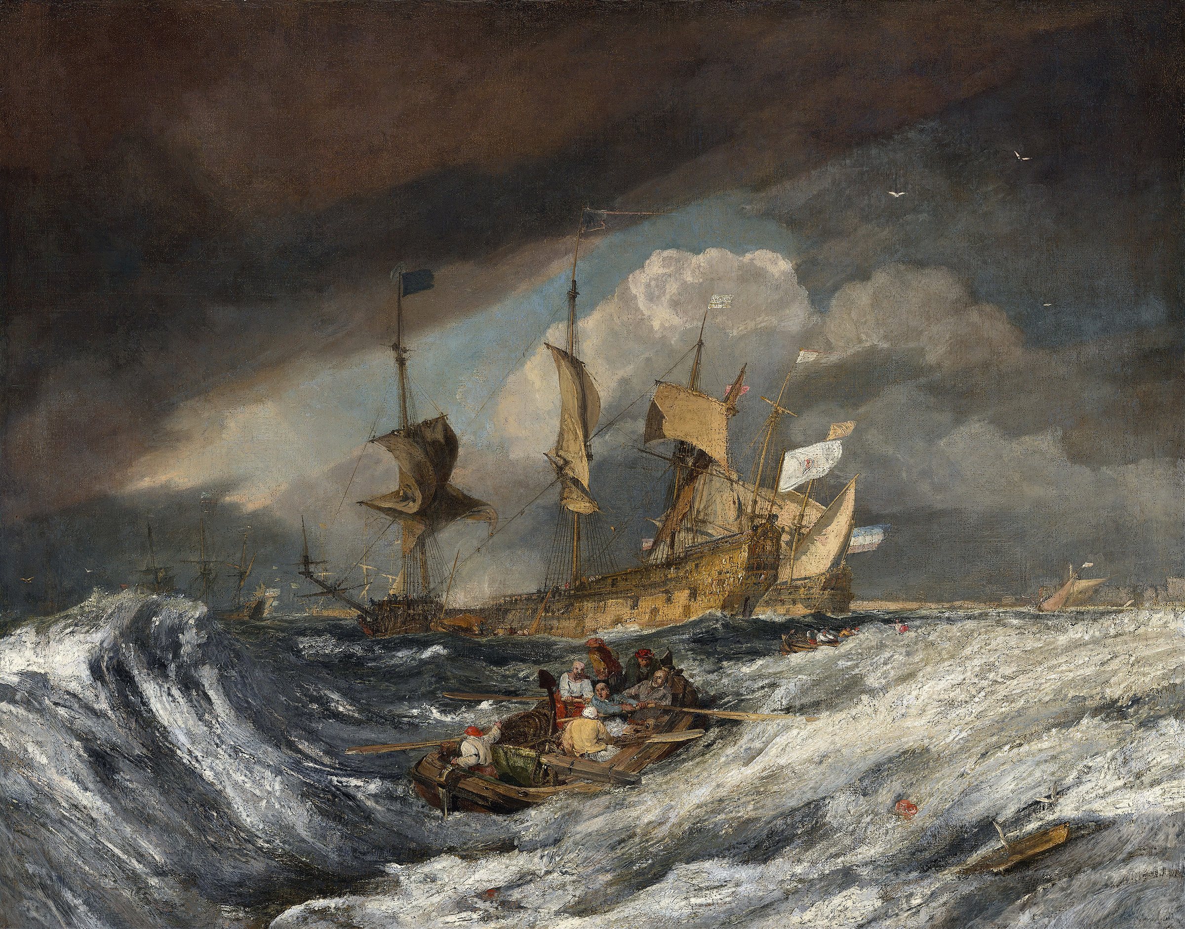 Boats Carrying Out Anchors to the Dutch Men of War, by Joseph Mallord William Turner, public domain