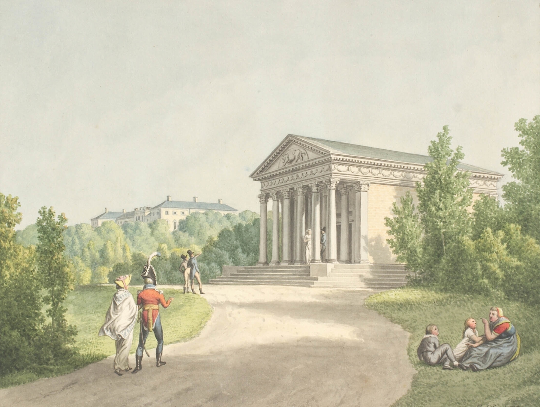 Oil painting by Christoffer Wilhelm Eckersberg depicting a garden with architecture.