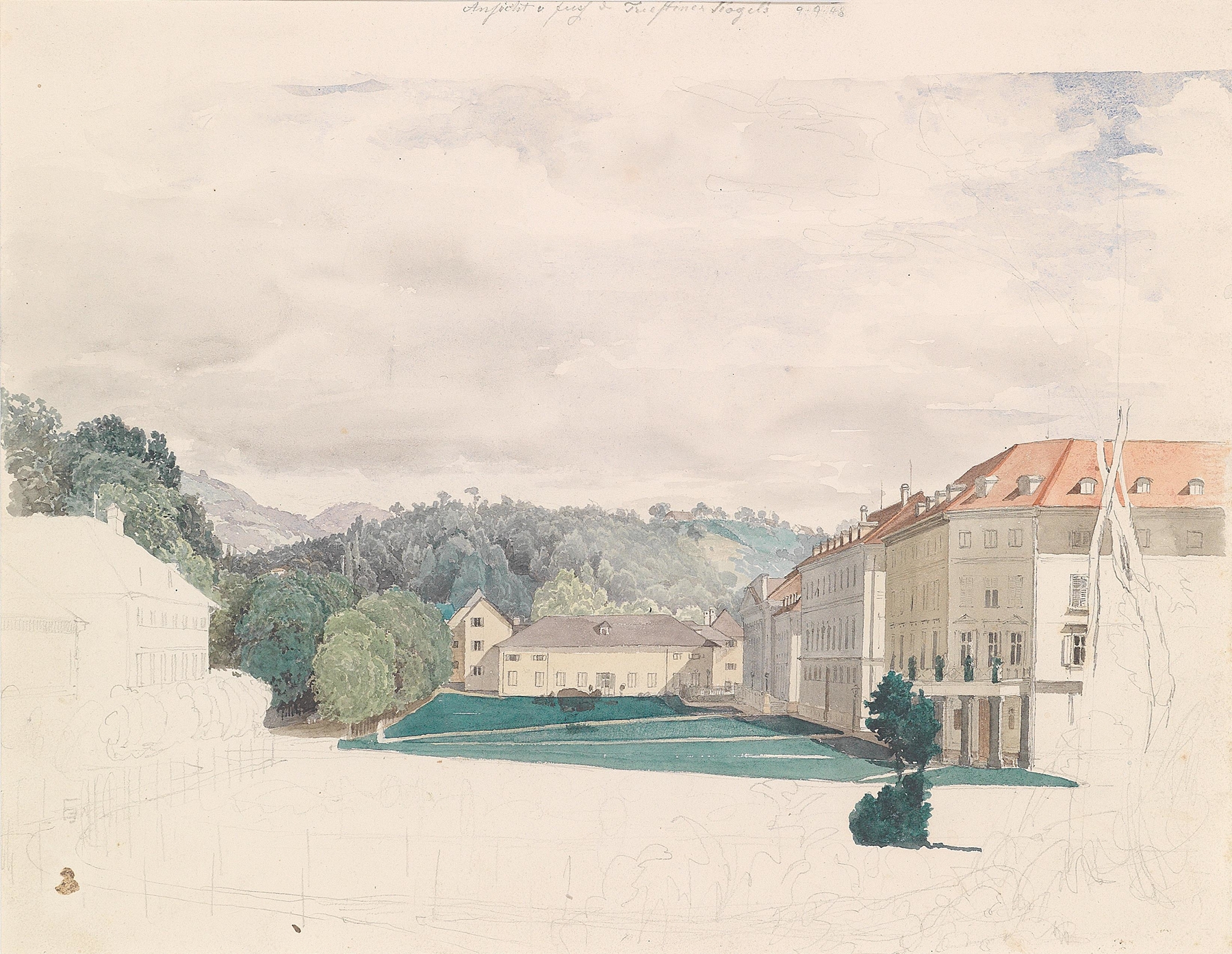 Landscape depicting dawn light and trees by Johann Nepomuk Passini