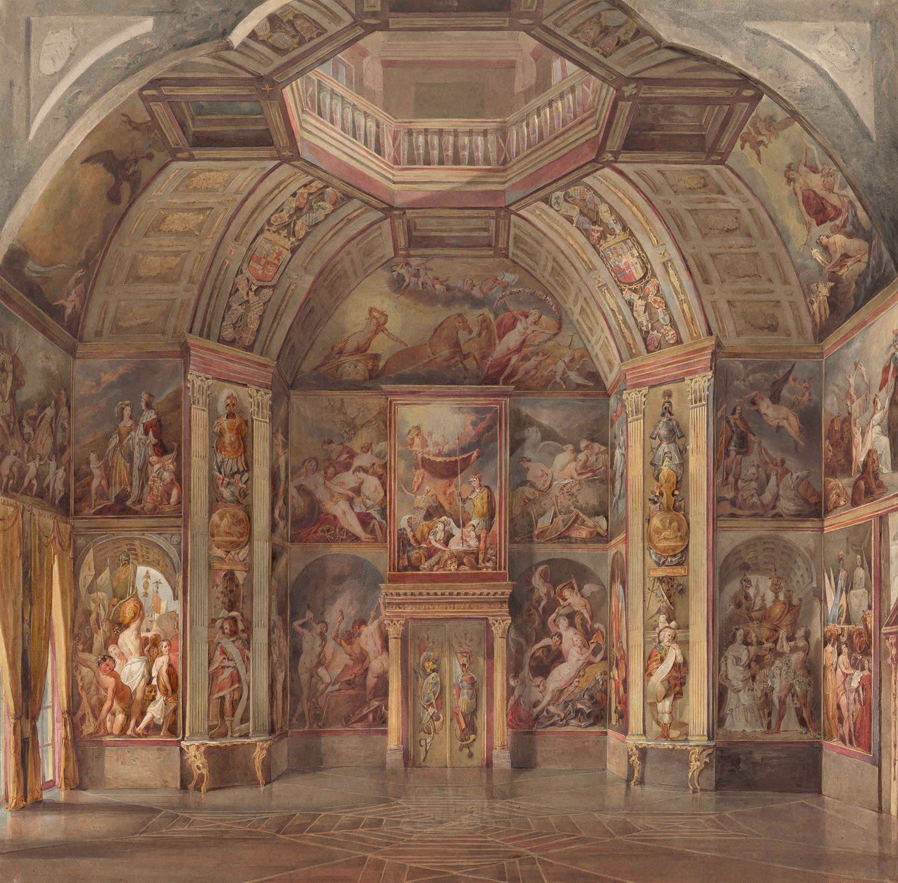 Fresco by Tieleman Cato Bruining depicting the East Wall of the Oranjezaal