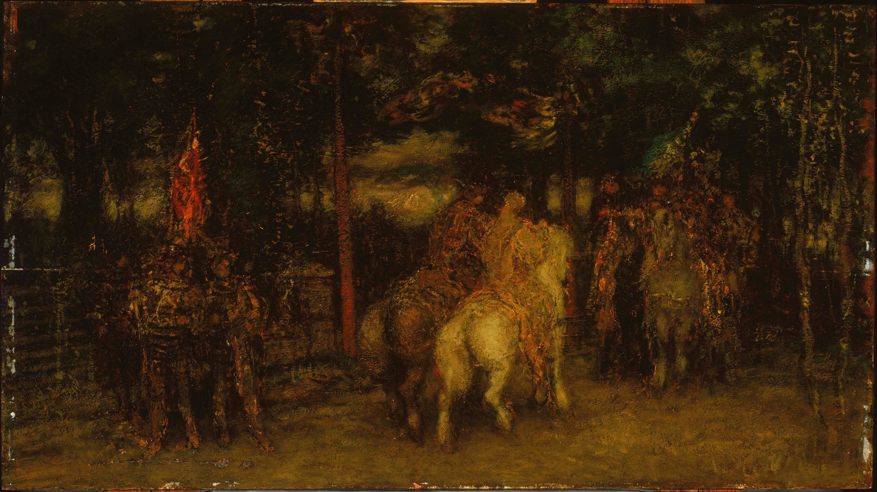 Landscape with Figures by Adolphe Monticelli, oil painting depicting figures in a vibrant landscape.