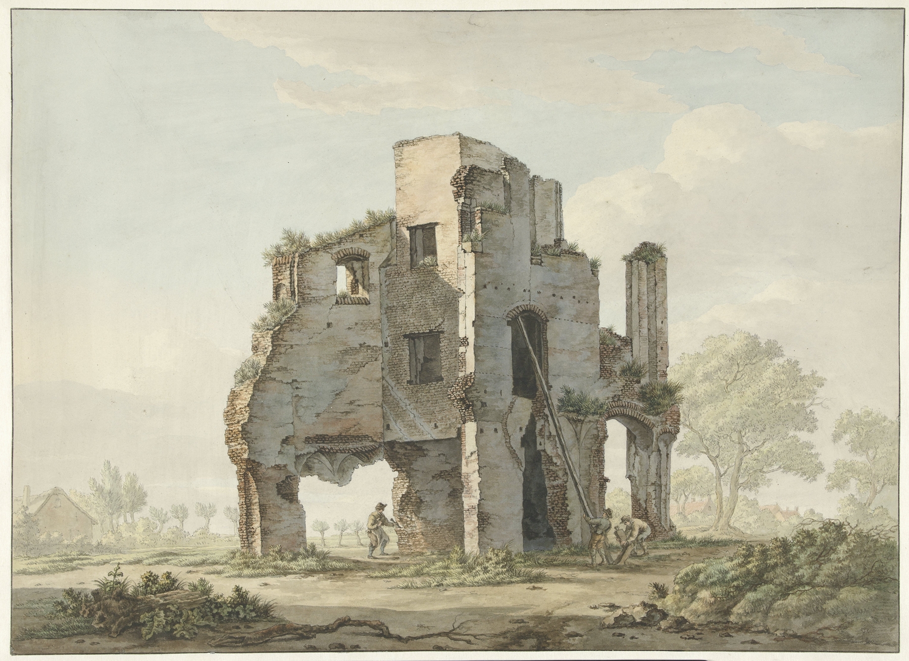 Ruins of an abbey in a landscape, oil painting by Jacob van Liender
