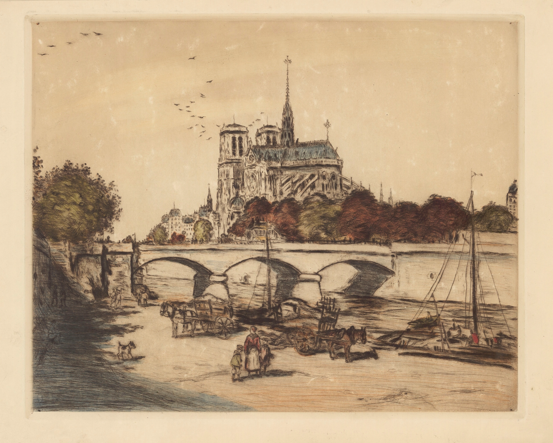 Notre-Dame de Paris by Jean François Raffaëlli, Impressionism, architecture against a muted sky
