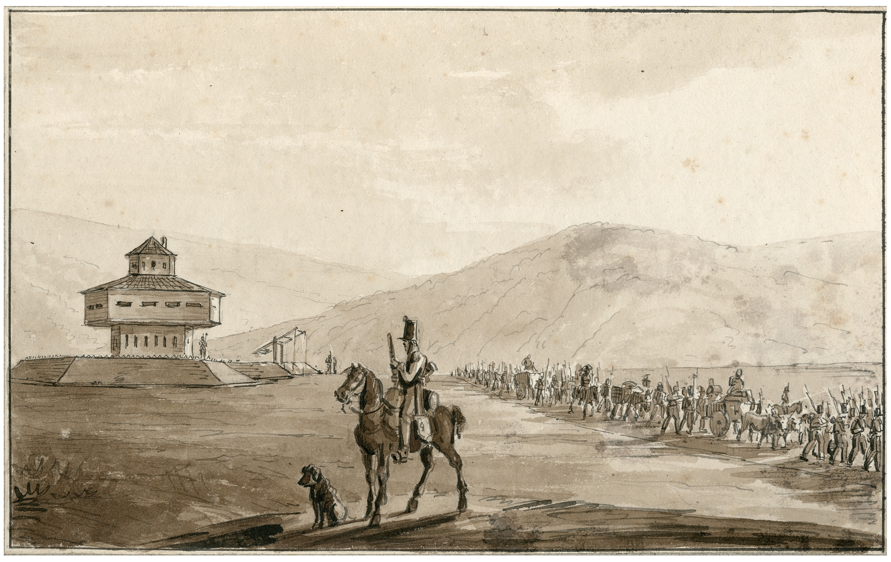 Historical scene depicting soldiers in muted tones, oil painting by Otto Howen