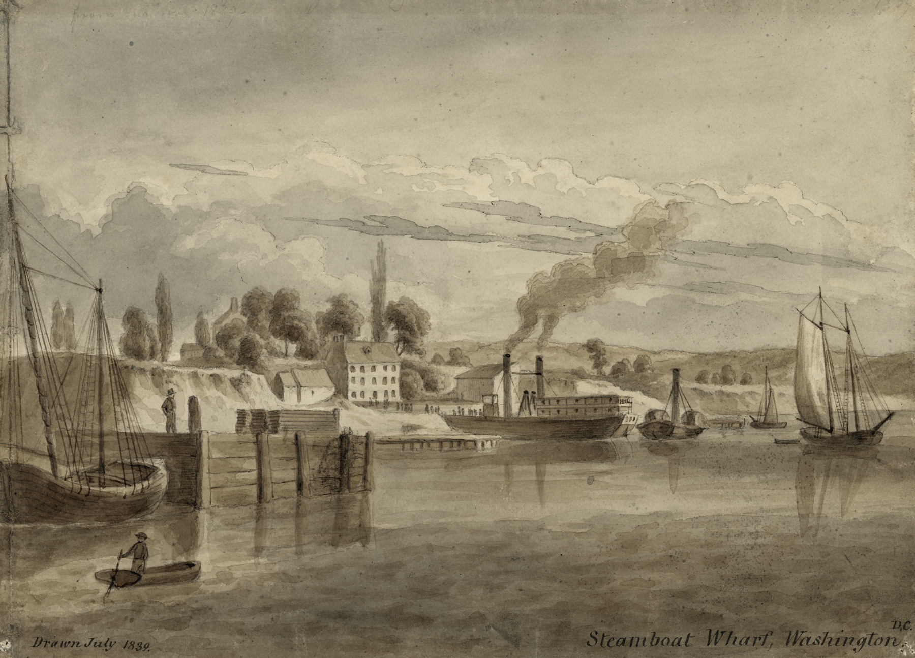Steamboat Wharf, Washington, D.C., by Augustus Köllner, public domain