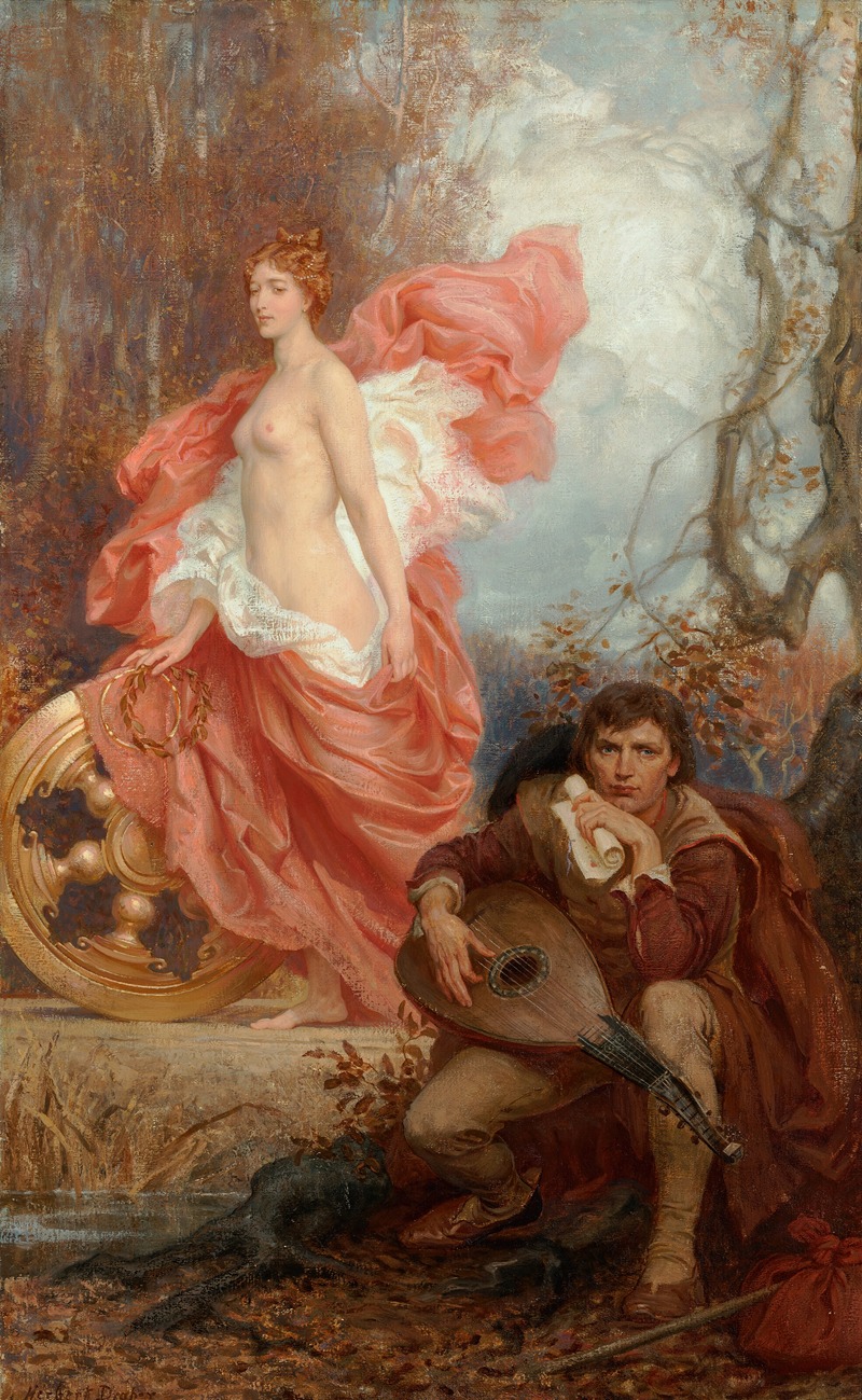 Art and the Jade by Herbert James Draper features a woman with flowing hair surrounded by lush greenery and jade elements.