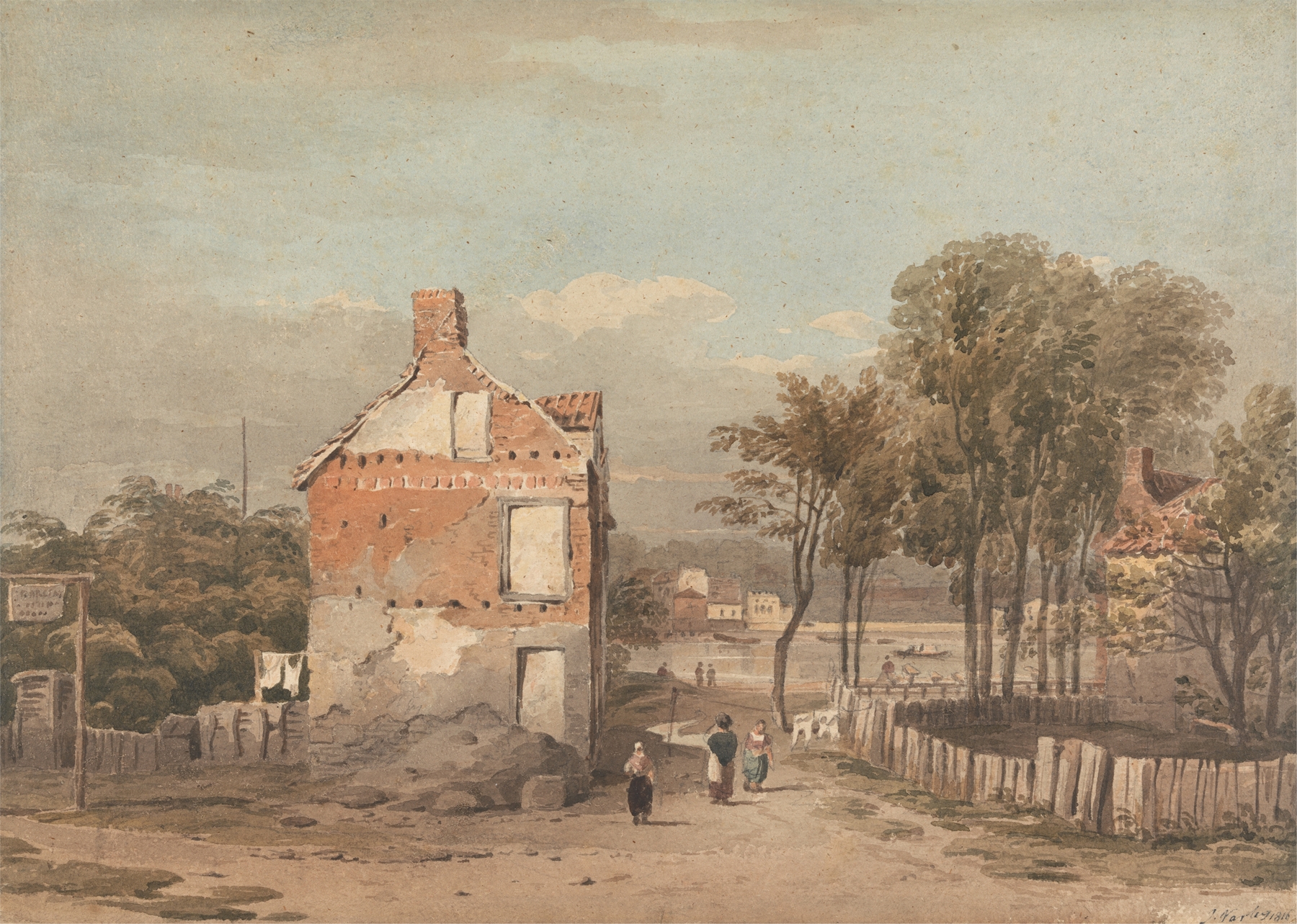 The Thames Near the Penitentiary, Millbank, London, by John Varley, public domain