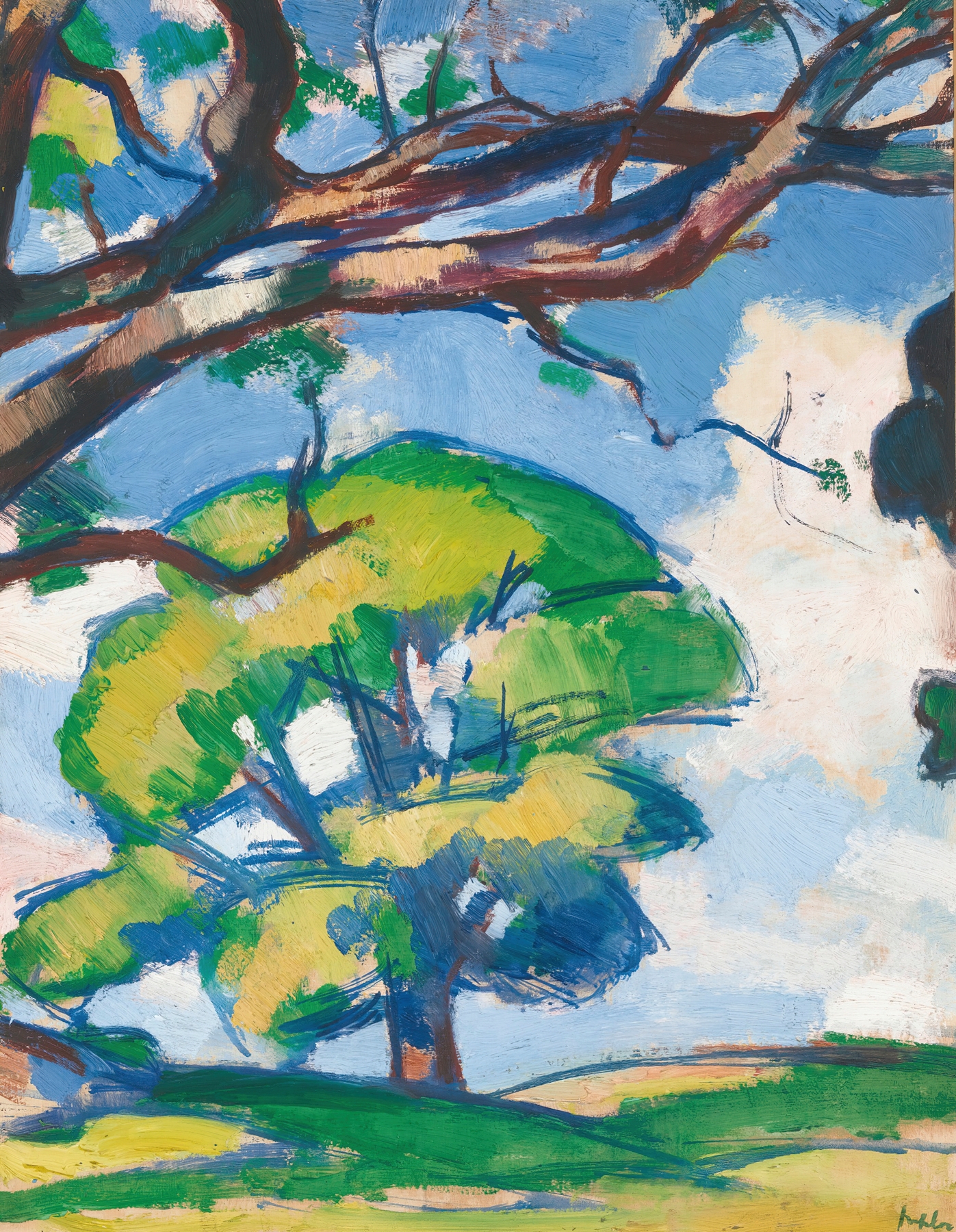 Trees, Douglas Hall by Samuel John Peploe, oil on canvas depicting vibrant foliage and dappled light.
