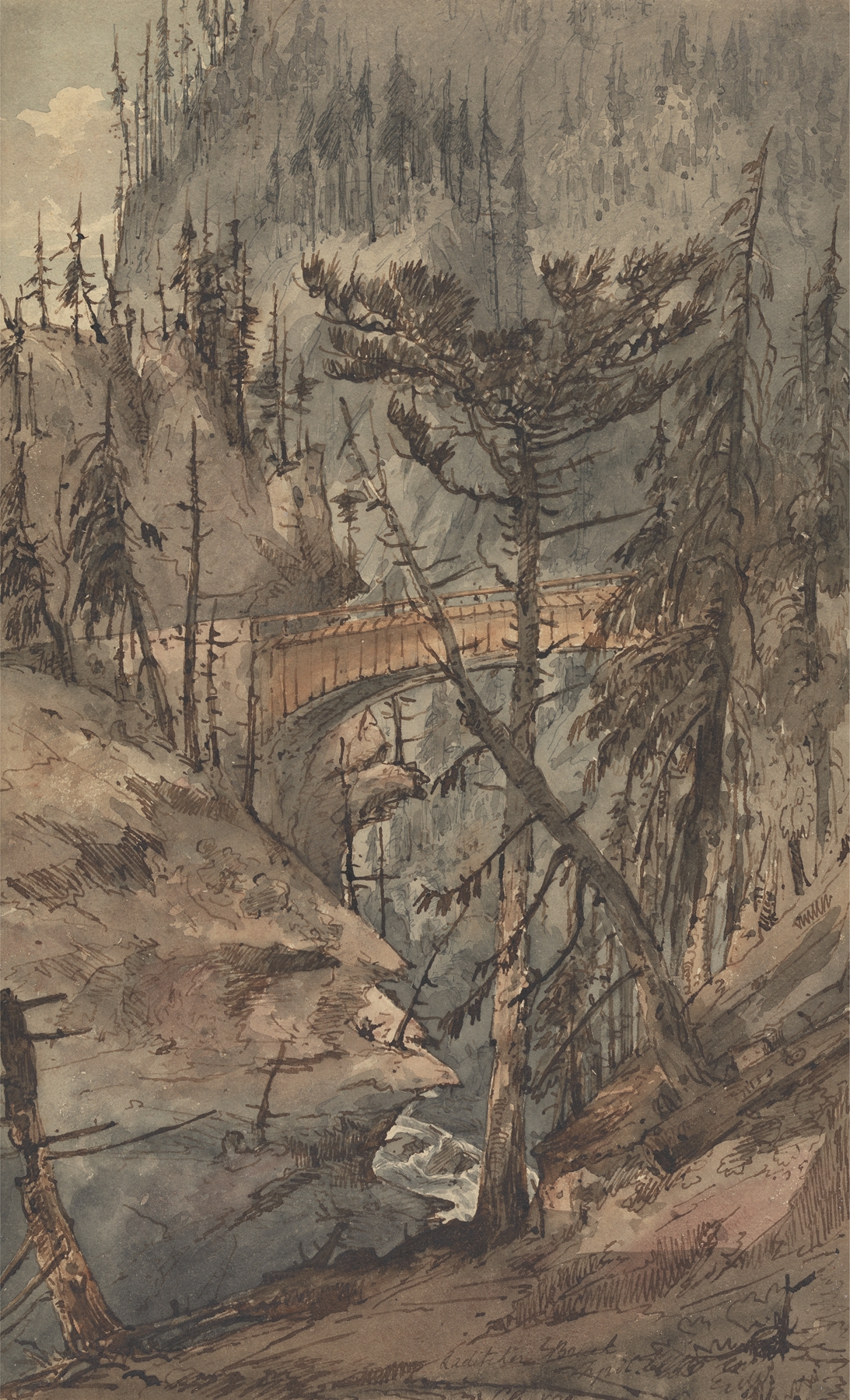 Landscape of Laditcher Bruck, Tyrol by Rev. Charles Annesley, oil painting
