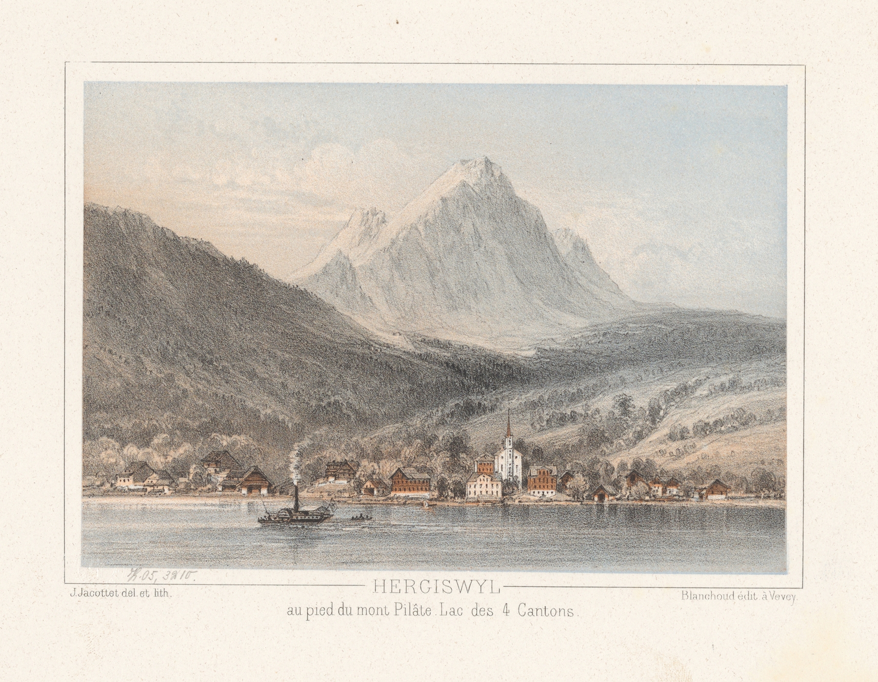 Hergiswyl au pied du mont Pilâte. Lac des 4 Cantons, by Jean Jacottet, public domain
