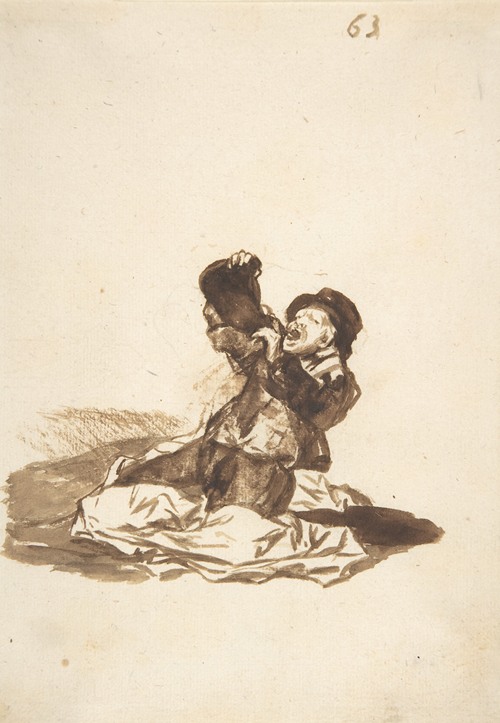 A man sits on the ground, drinking from a wine skin, surrounded by nature.