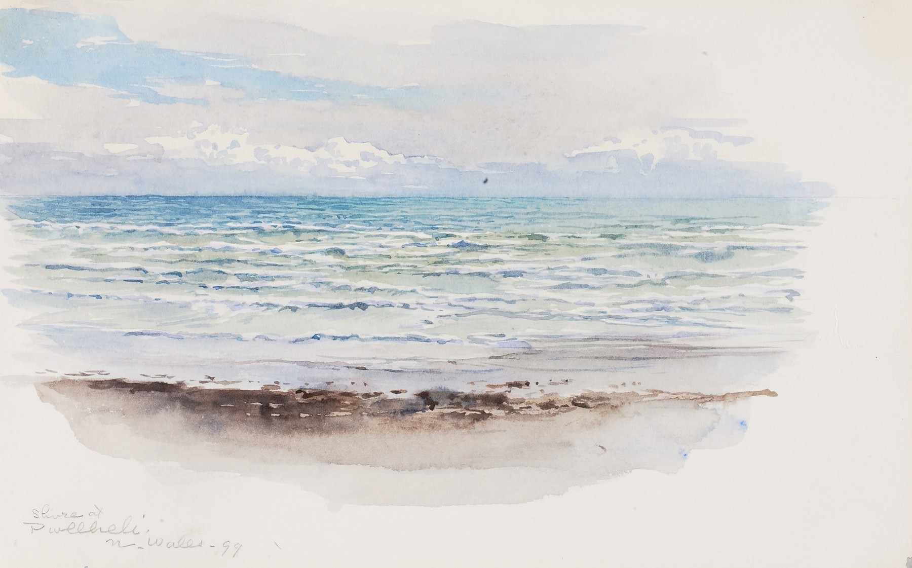 Marine scene with sunlight on waves, oil on canvas by George Elbert Burr