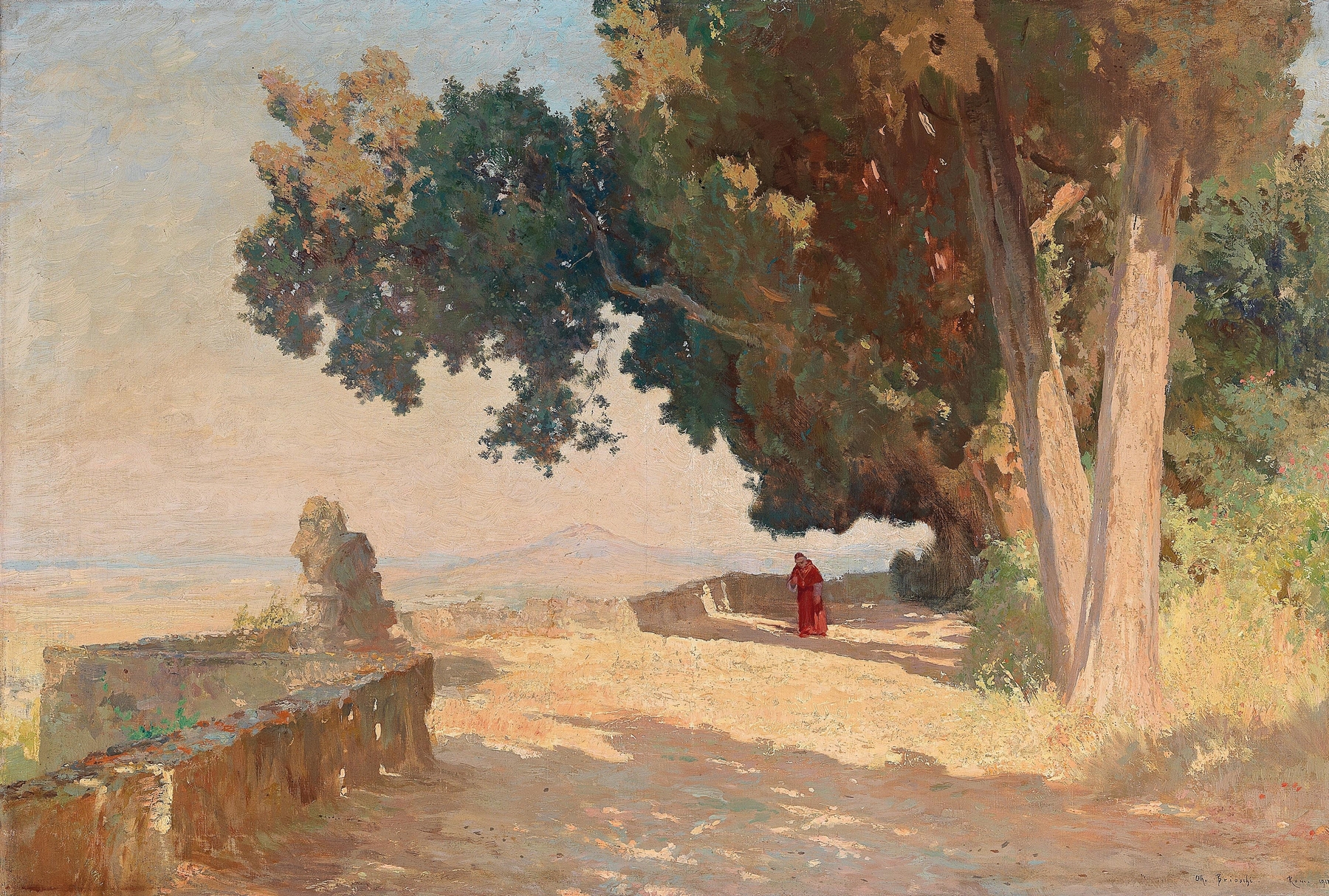 Impressionist landscape by Othmar Brioschi, depicting sunlight over water and greenery