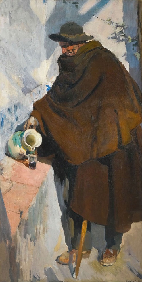 A depiction of an elderly man from Castile serving wine.