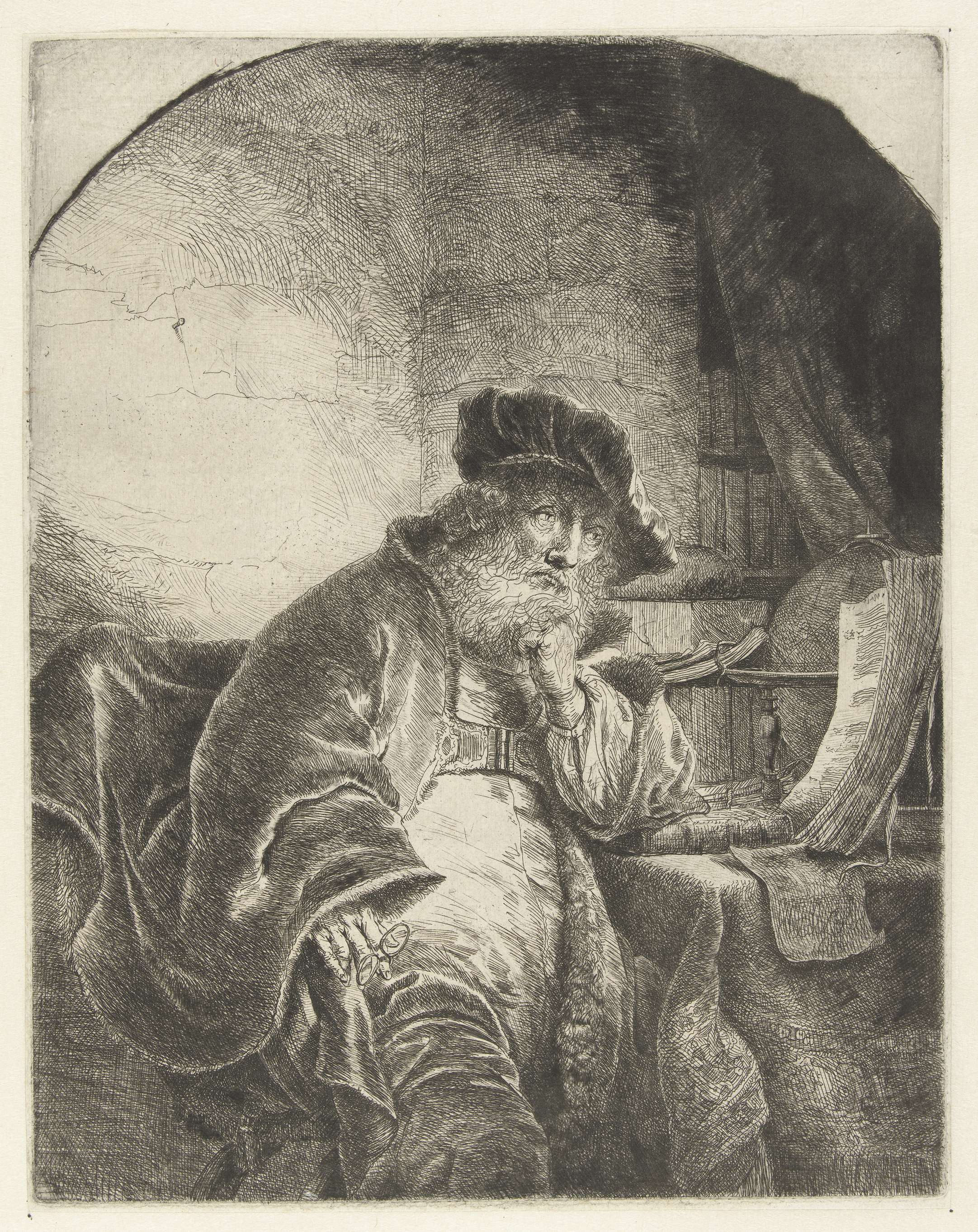 Peinzende filosoof, by Ferdinand Bol, public domain