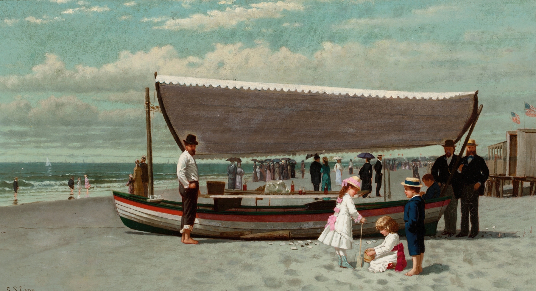 Genre scene of a young oyster seller by Samuel S. Carr, medium unknown.