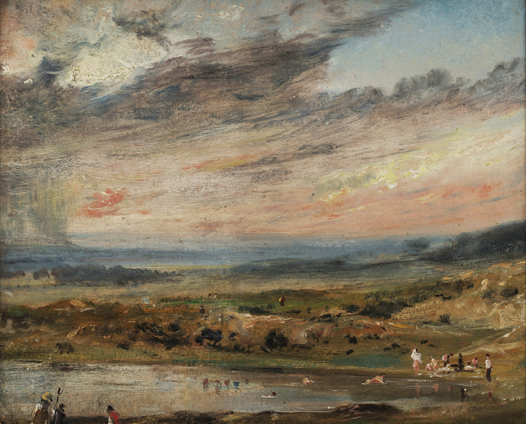 Hampstead Heath with pond and bathers, oil on canvas by John Constable