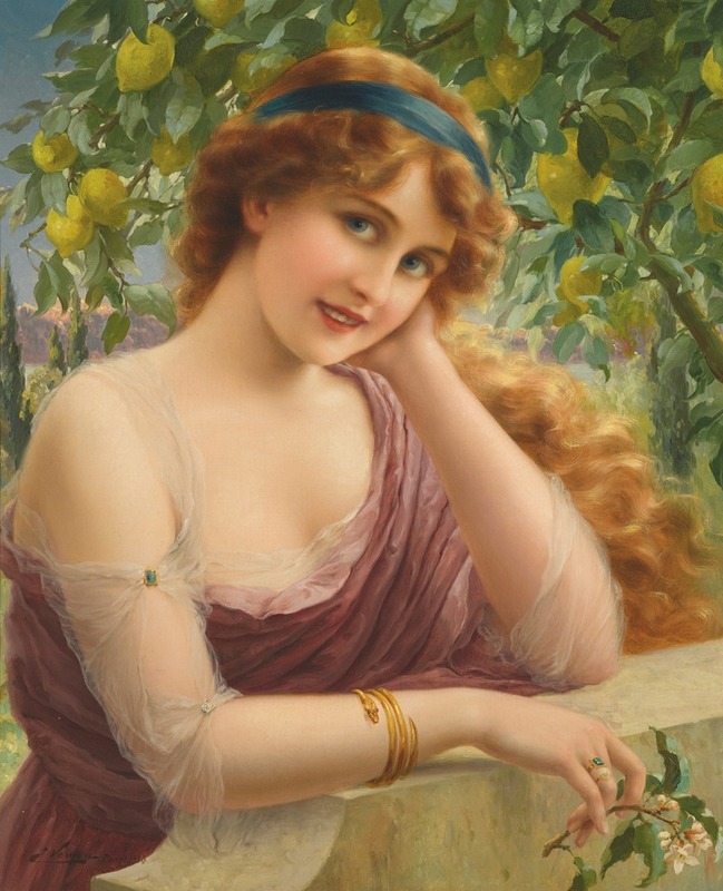 A portrait of a young woman in a lemon tree setting.