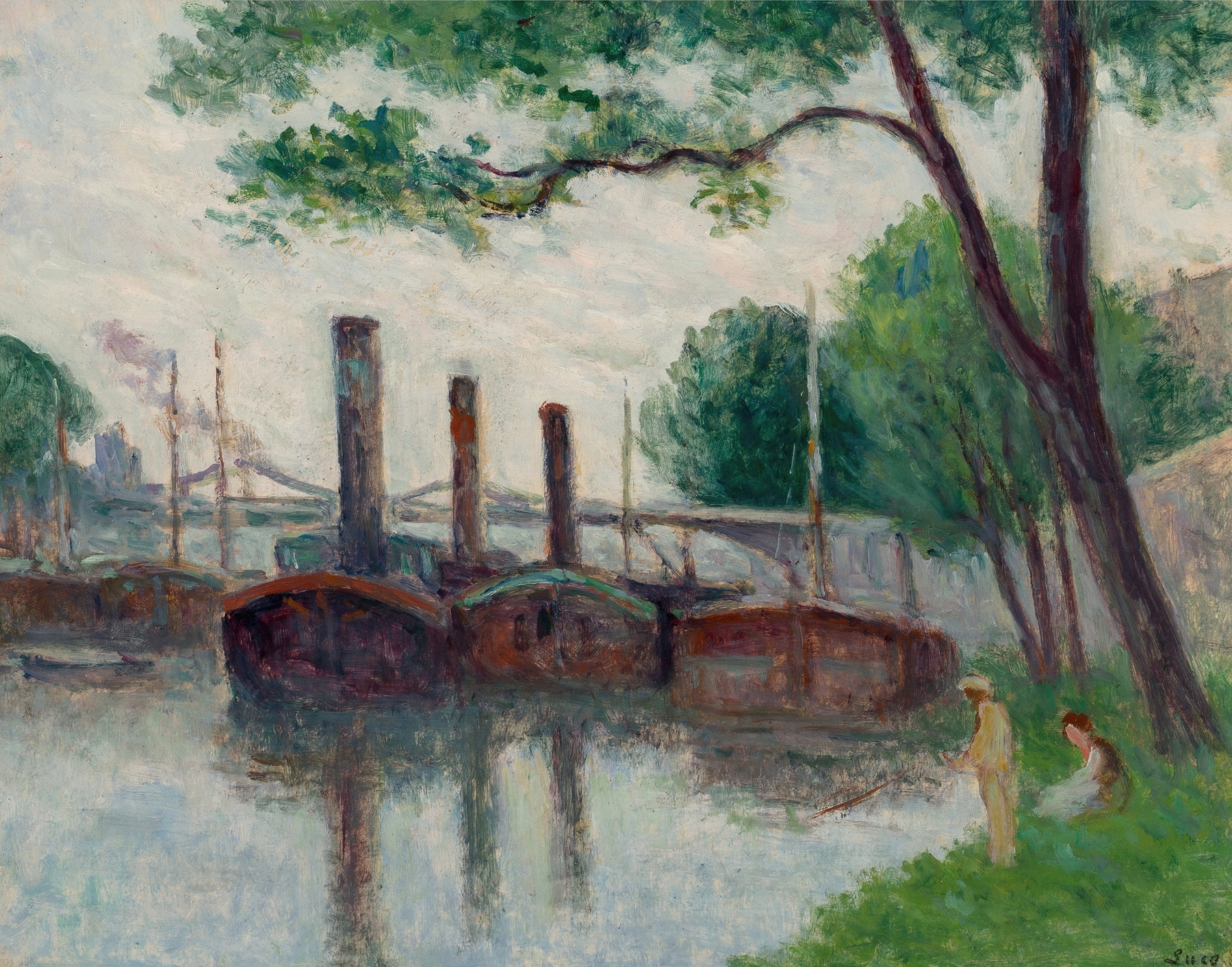 Landscape of the Seine river with trees, oil on canvas by Maximilien Luce