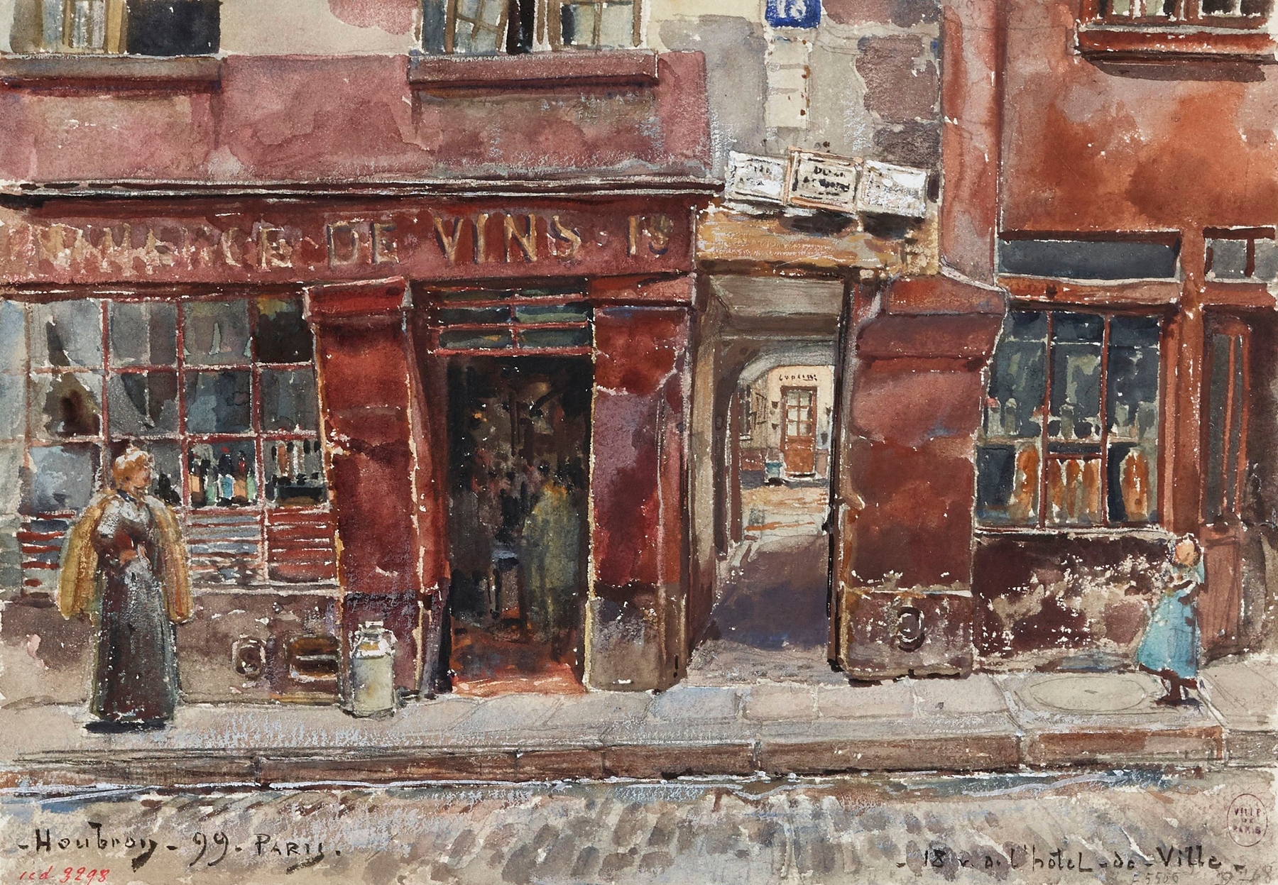 Architecture scene of 18, rue de l’Hôtel-de-Ville, en 1899 by Frédéric Houbron, oil on canvas