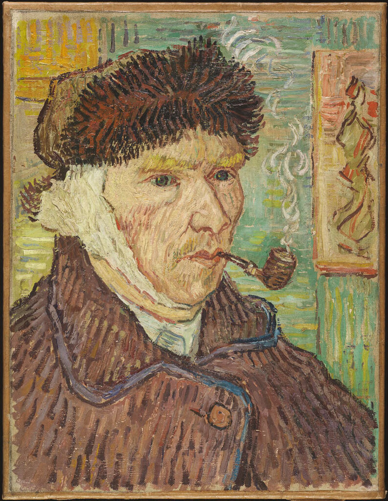 Self-portrait with a Bandaged Ear and Pipe, by Unidentified artist, public domain