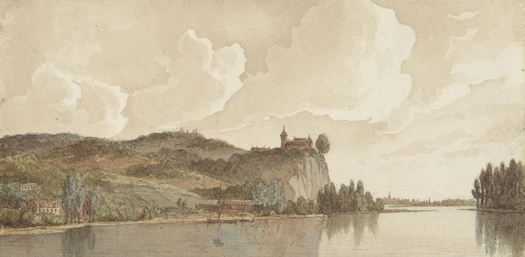 Rivierlandschap met Chokier aan de Maas, by Hendrik Abraham Klinkhamer, public domain