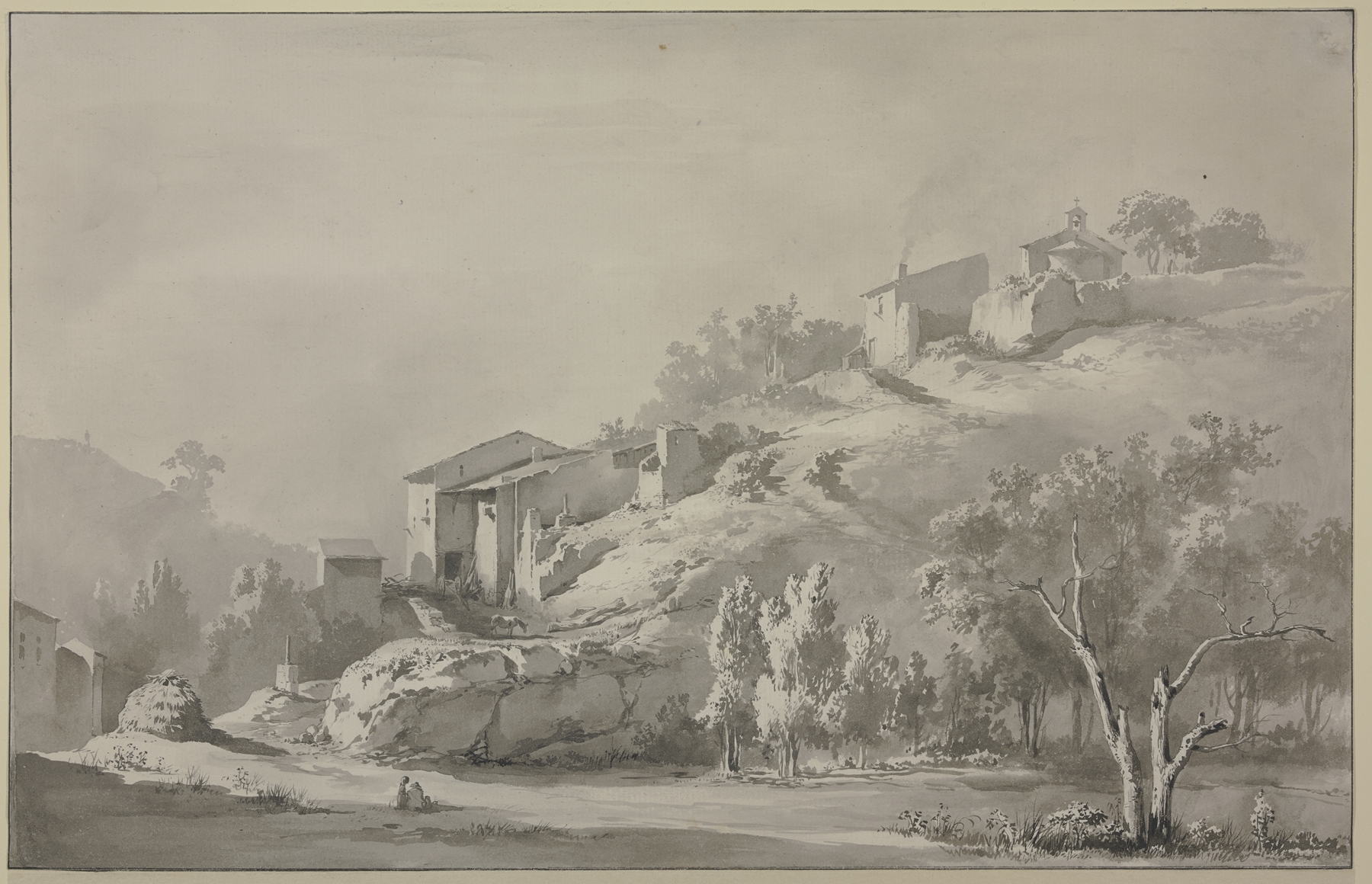 Landscape with a Chapel and Houses on a Mountainside, oil painting by Jean-Jacques de Boissieu